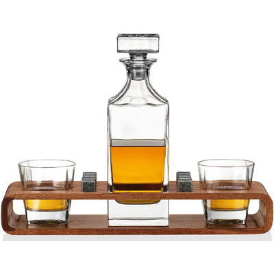 Decantador de whisky personalizado con soporte de madera y piedras de enfriamiento para celebraciones de fiesta