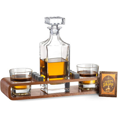Decantador de whisky personalizado con soporte de madera y piedras de enfriamiento para celebraciones de fiesta