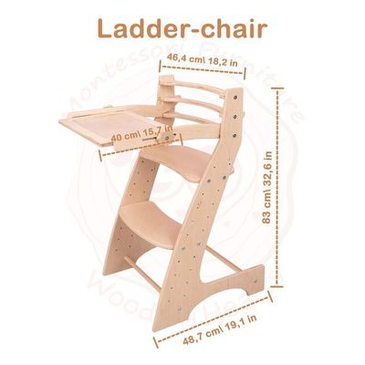 Silla de escritorio de madera ajustable para todas las estaciones Montessori y diseño inspirado en Waldorf