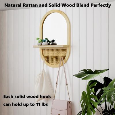 Baño dormitorio entrada Salón de estar Espejos decorativos Espejo de pared con estante y ganchos de abrigo Enmarcado en madera