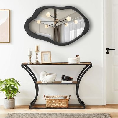 Madera rústica con marco negro pared asimétrica espejo ondulado para sala de estar dormitorio entrada baño