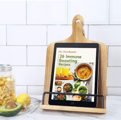 Lea sus recetas sin esfuerzo con este soporte de libro de recetas de madera rústica ajustable