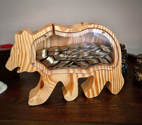 Regalo de Niño Animal de Madera Piggy Bank Personalizado y Barnizado Sorpresa de Navidad