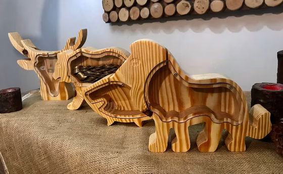 Regalo de Niño Animal de Madera Piggy Bank Personalizado y Barnizado Sorpresa de Navidad