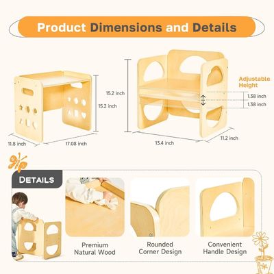 Madera personalizada niños de 1-3 años de edad silla de altura ajustable taburete paso para el salón