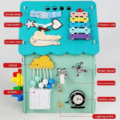 Montessori juguetes de madera casa ocupada rompecabezas multifuncional desbloquear caja del tesoro barnizado