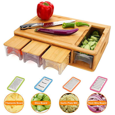 OEM ODM aceptado Classic Rectangle BAMBOO tablero de corte con contenedores de ranura de jugo