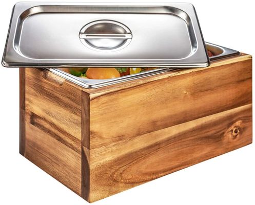 Caja de madera de acacia de cocina compost bin resistente a la oxidación inserción de acero inoxidable y cubo de almacenamiento