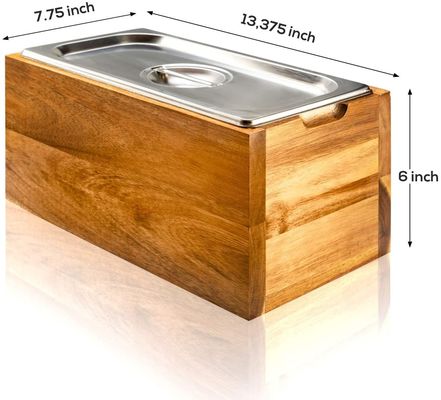 Caja de madera de acacia de cocina compost bin resistente a la oxidación inserción de acero inoxidable y cubo de almacenamiento