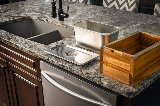 Caja de madera de acacia de cocina compost bin resistente a la oxidación inserción de acero inoxidable y cubo de almacenamiento