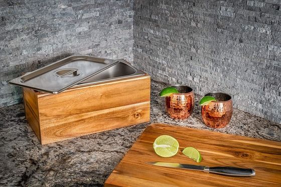 Caja de madera de acacia de cocina compost bin resistente a la oxidación inserción de acero inoxidable y cubo de almacenamiento