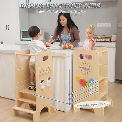 Torre de aprendizaje de madera de temporada para niños ayudante de cocina plegable y torre de observación