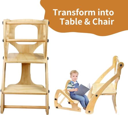 Torre de ayuda de diseño moderno de madera ajustable de altura para niños pequeños Aprendiendo y cocinando