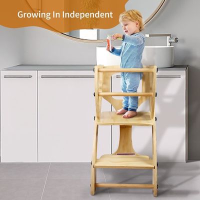 Torre de ayuda de diseño moderno de madera ajustable de altura para niños pequeños Aprendiendo y cocinando