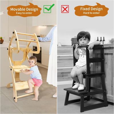 Torre de ayuda de diseño moderno de madera ajustable de altura para niños pequeños Aprendiendo y cocinando