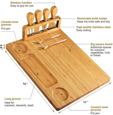 Cuchillos de queso de acero inoxidable Conjunto de tablero de queso de bambú para charcutería y servir
