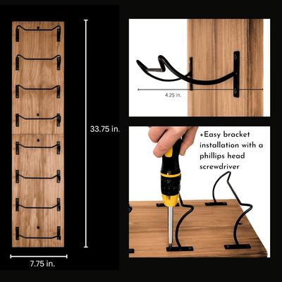 Estante de vino de madera montado en la pared para pantalla de pared Brackets negros Almacenamiento de botellas personalizado 8