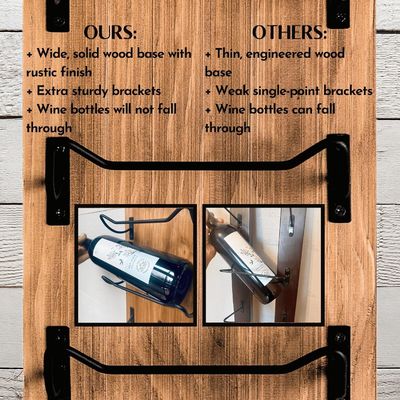 Estante de vino de madera montado en la pared para pantalla de pared Brackets negros Almacenamiento de botellas personalizado 8