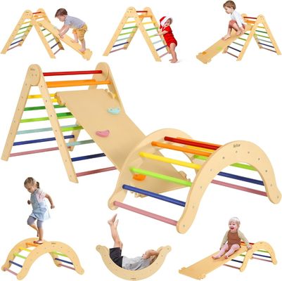 Niños aprendiendo juguete de triángulo de madera Conjunto con arco de rampa de tamaño personalizado juguetes de escalada para niños pequeños