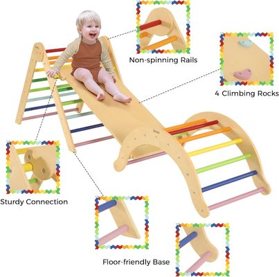 Niños aprendiendo juguete de triángulo de madera Conjunto con arco de rampa de tamaño personalizado juguetes de escalada para niños pequeños