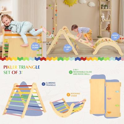 Niños aprendiendo juguete de triángulo de madera Conjunto con arco de rampa de tamaño personalizado juguetes de escalada para niños pequeños