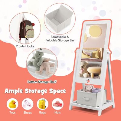 Espejo de vestimenta de longitud completa independiente con diseño rectangular giratorio de 360 grados