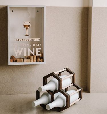 Función-Ahorro de espacio 202404 Holder de vino de panal de miel de madera Estante de botellas de vino