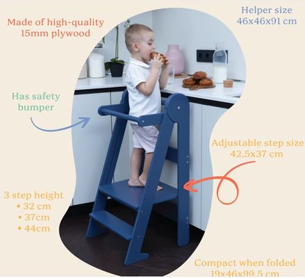 Impresión de taburetes de cocina para niños pequeños quemados con 3 alturas plegables ajustables Sí