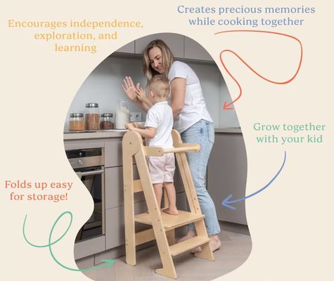 Impresión de taburetes de cocina para niños pequeños quemados con 3 alturas plegables ajustables Sí