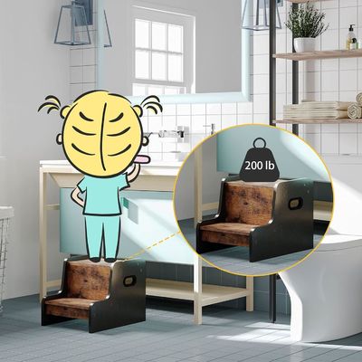 Logotipo personalizado Rustico Marrón Dos pasos Taburete de niño pequeño con asas Muebles para el hogar