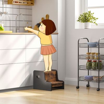 Logotipo personalizado Rustico Marrón Dos pasos Taburete de niño pequeño con asas Muebles para el hogar