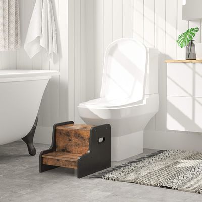 Logotipo personalizado Rustico Marrón Dos pasos Taburete de niño pequeño con asas Muebles para el hogar