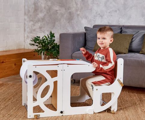 7 en 1 Convertible Mesa de torre para niños pequeños con respaldo de asiento Mejora el aprendizaje y la diversión en la cocina