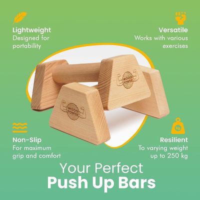 Barras de empuje de parallettes de madera PowerBars para ejercicios físicos en interiores Entrenador de pie de mano duradero