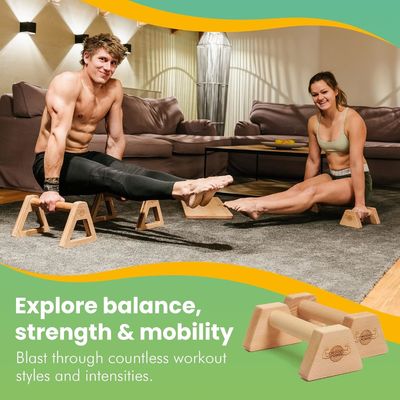 Barras de empuje de parallettes de madera PowerBars para ejercicios físicos en interiores Entrenador de pie de mano duradero