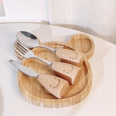 Estilo sencillo Logotipo personalizado Placas de bambú para bebés Con horquillas y cucharas
