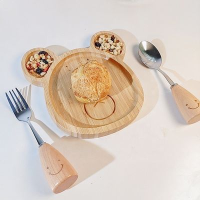 Estilo sencillo Logotipo personalizado Placas de bambú para bebés Con horquillas y cucharas