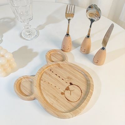 Estilo sencillo Logotipo personalizado Placas de bambú para bebés Con horquillas y cucharas