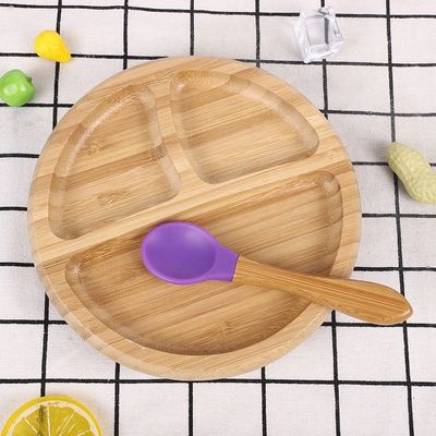 Plato de bambú para bebés plato de postres plato de vajilla para niños plato con set de cubiertos de dibujos animados