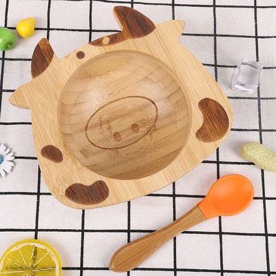 Plato de bambú para bebés plato de postres plato de vajilla para niños plato con set de cubiertos de dibujos animados