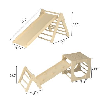 5 en 1 juguetes de escalada de triángulo gimnasio de escalada de niños pequeños de madera con rampa y tobogán
