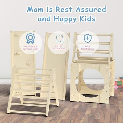 5 en 1 juguetes de escalada de triángulo gimnasio de escalada de niños pequeños de madera con rampa y tobogán