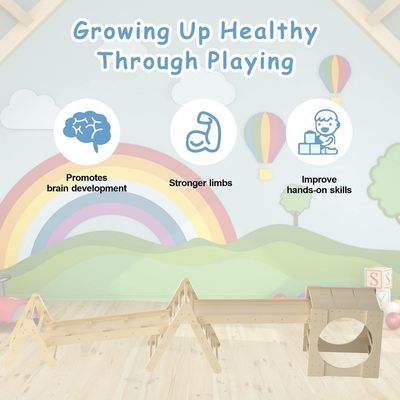 5 en 1 juguetes de escalada de triángulo gimnasio de escalada de niños pequeños de madera con rampa y tobogán