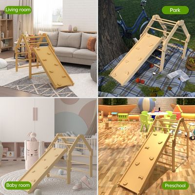 Commercial 2 en 1 triángulo escalador con rampa de madera plegable interior Montessori juguetes de escalada