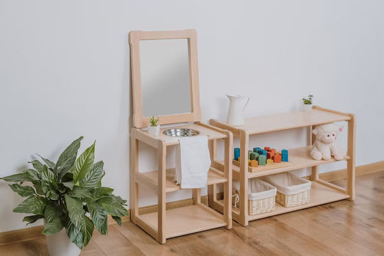 Niños aprendiendo juguete niño Montessori ecológico lavabo con espejo y tabla adicional
