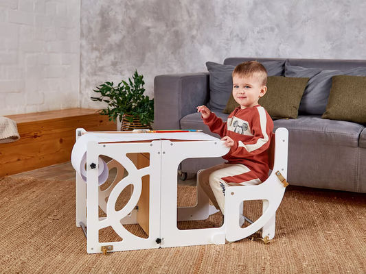 Niños de madera cocina taburete paso convertible Torre de niños pequeños Mesa 7 en 1 respaldo de asiento y tobogán