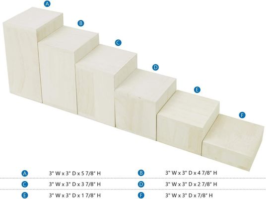 Estand de exhibición de madera para joyería y accesorios 6 piezas Riser cuadrado en impresión quemada