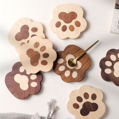 Fashion Cat Claw Shape Walnut Cup Mat Coasters 11.5x12.5x1.2cm para el logotipo personalizado