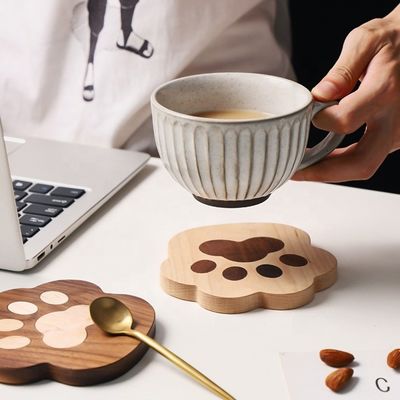 Fashion Cat Claw Shape Walnut Cup Mat Coasters 11.5x12.5x1.2cm para el logotipo personalizado