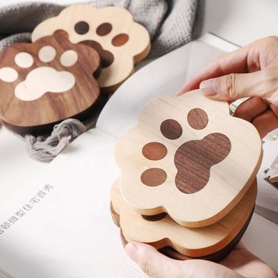 Fashion Cat Claw Shape Walnut Cup Mat Coasters 11.5x12.5x1.2cm para el logotipo personalizado